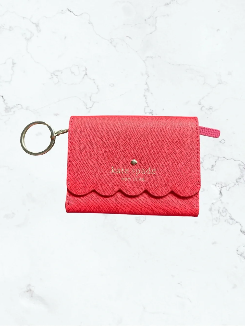 kate spade Coral Pink Scallop Card Holder with Key Ring